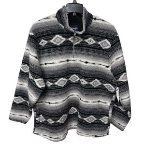 Wrangler‎ Mens 1/4 Zip Aztec Fleece Pullover Size Pockets XL Black White NWT